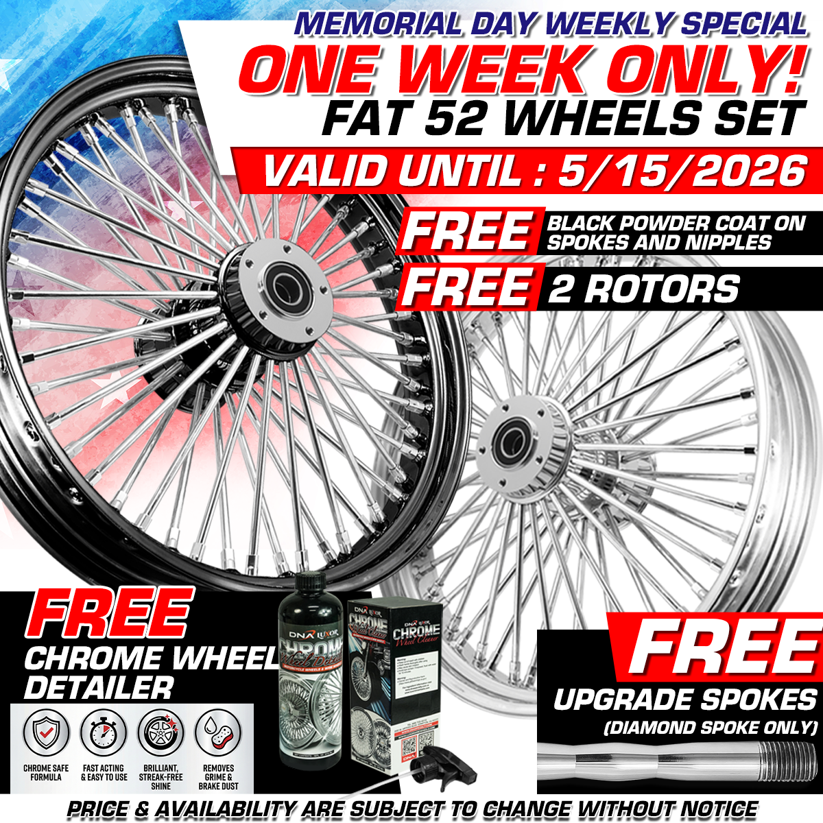 MEMORIAL DAY SALE] FAT 52 SPOKE WHEELS + Free 2 Rotors + Black Powder