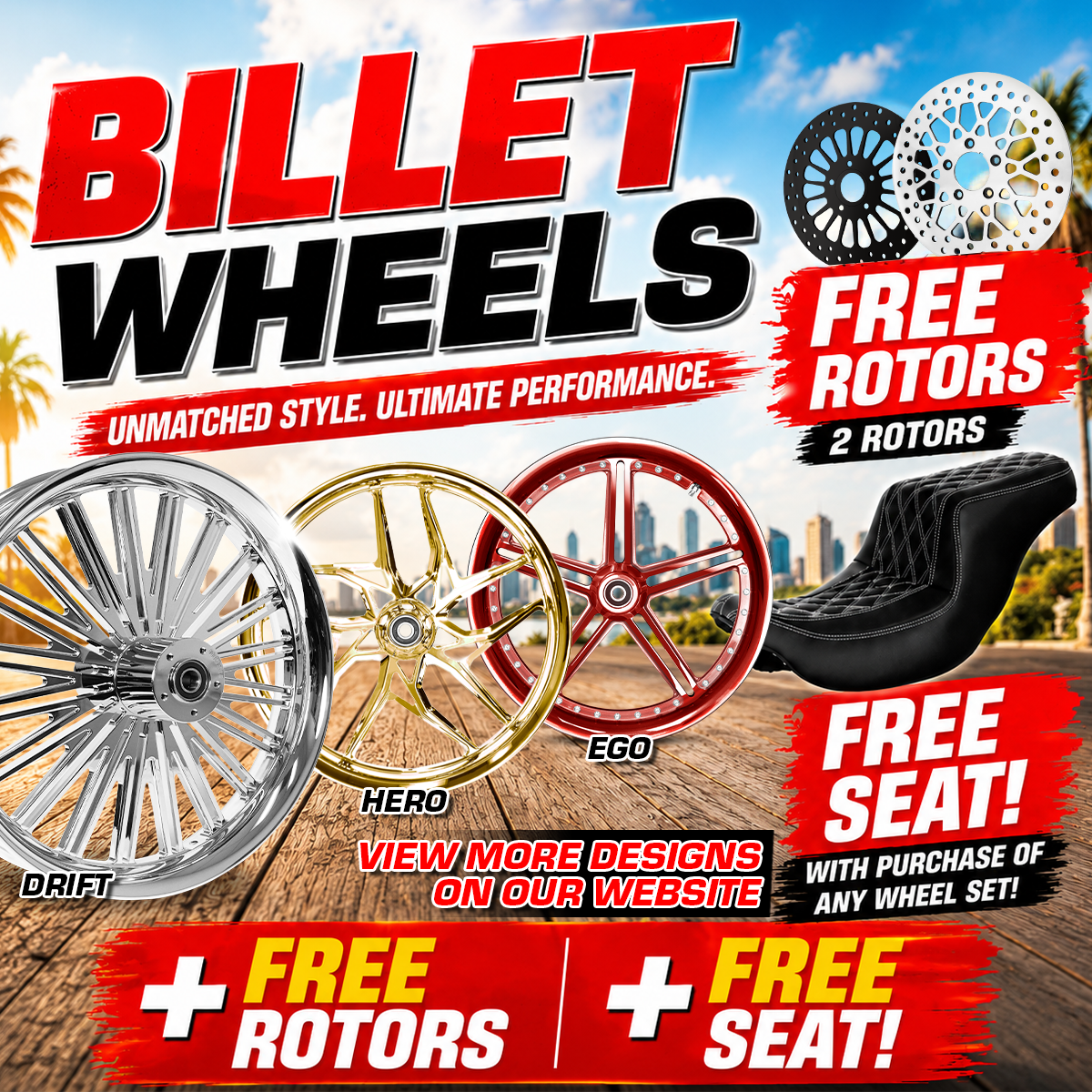 SALE] Billet Wheel Set – Includes FREE 2 Rotors & Free Seat