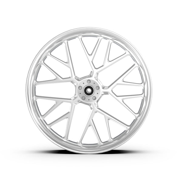 silver forged billet motorcycle wheel