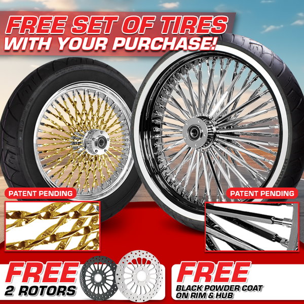 [SALE] FAT 52 SPOKE WHEELS+FREE ROTORS+FREE TIRES