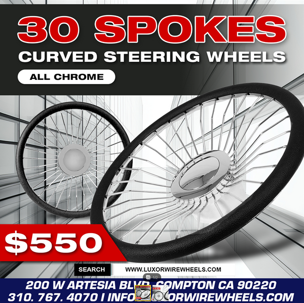 [SALE] 30 Curved Spokes Steering Wheel Chrome