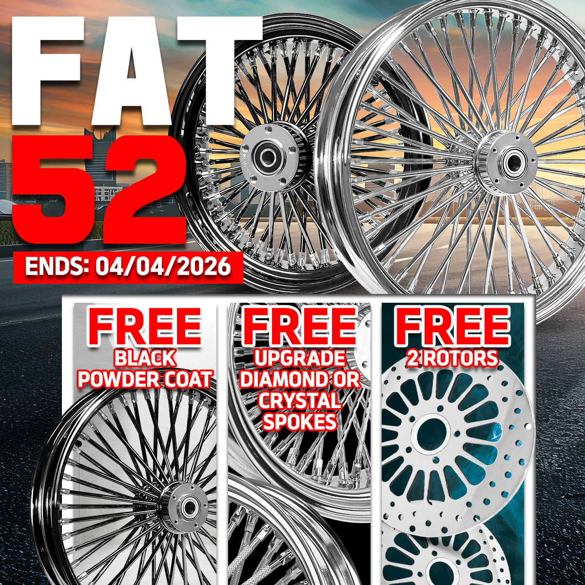 [SALE] FAT 52 Spoke Wheel Set – FREE Rotors + Upgraded Spokes & Black