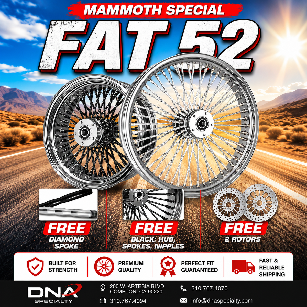 SALE] FAT 52 Spoke Wheel Set – FREE Rotors FREE Diamond Spokes & Blac