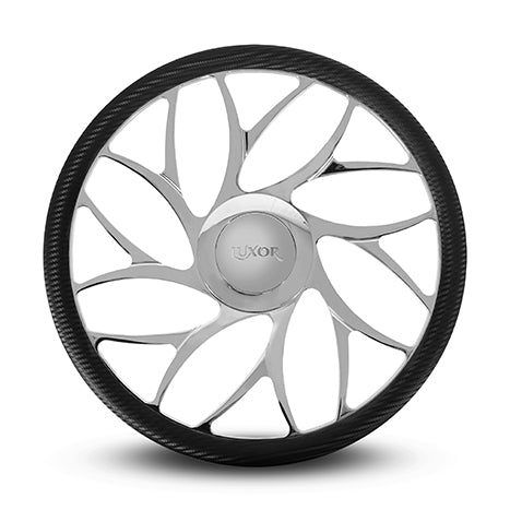 [SALE] 15" Forged Billet Chrome Sunshine Steering Wheel with Carbon Fiber Wrap
