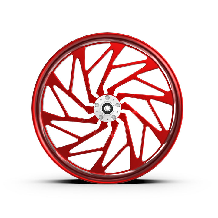 crown wheel. red forged billet motorcycle wheel